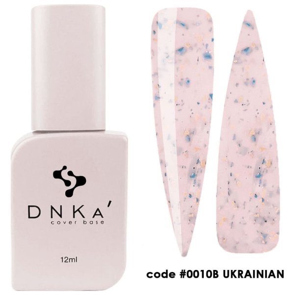 База DNKa Cover Base №0010В (Натуральний рожево бежевий з шматочками патріотичної поталлі), 12 мл