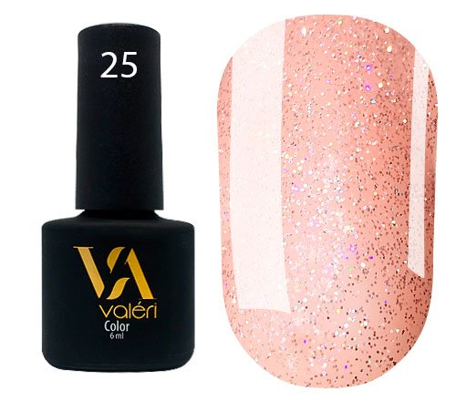 Гель-лак Valeri color №025 (Персиковий з блискітками), 6 ml