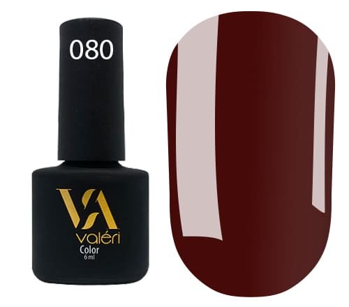 Гель-лак Valeri color №080 (Бордово-червоний, емаль), 6 ml