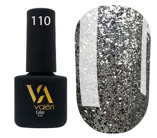 Гель-лак Valeri color №110 (Срібло з блискітками), 6 ml