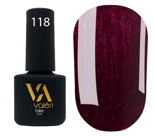 Гель-лак Valeri color №118 (Темно-вишневий з мікроблиском), 6 ml