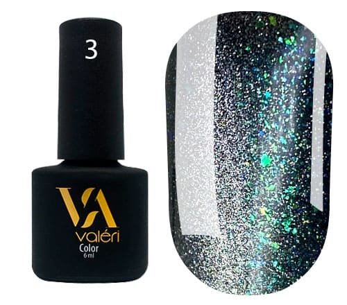 Гель-лак Valeri Cat Eyes №03 (Серебро с зелеными частицами, кошачий глаз), 6 ml