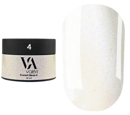 Кольорова база Valeri French base №004 (Білий з синім мікроблиском), 30 мл