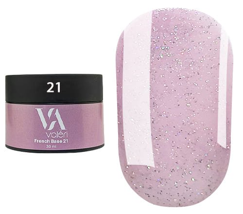 Кольорова база Valeri French base №021 (Ніжно-рожевий із срібним мікроблиском), 30 мл