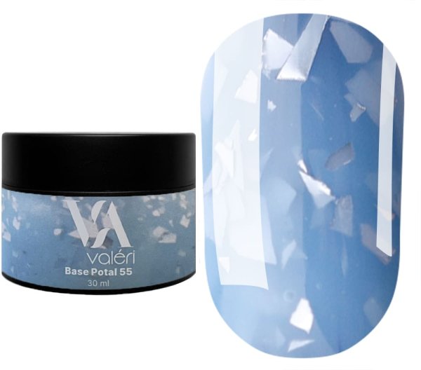 Кольорова база Valeri Patal base №055 (Світло-блакитний із сріблястою поталлю), 30 мл