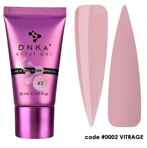 Акригель DNKa Acryl Gel #0002 Vitrage(Tube) (Полупрозрачный Розовый), 30 мл