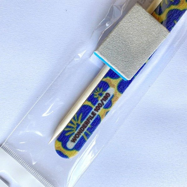 Одноразовий набір Wonderfile (пилка з принтом 100/180, баф 180/240 апельсинова палочка для манікюру)